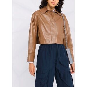 Vince 100% lambskin cropped leather long sleeve jacket